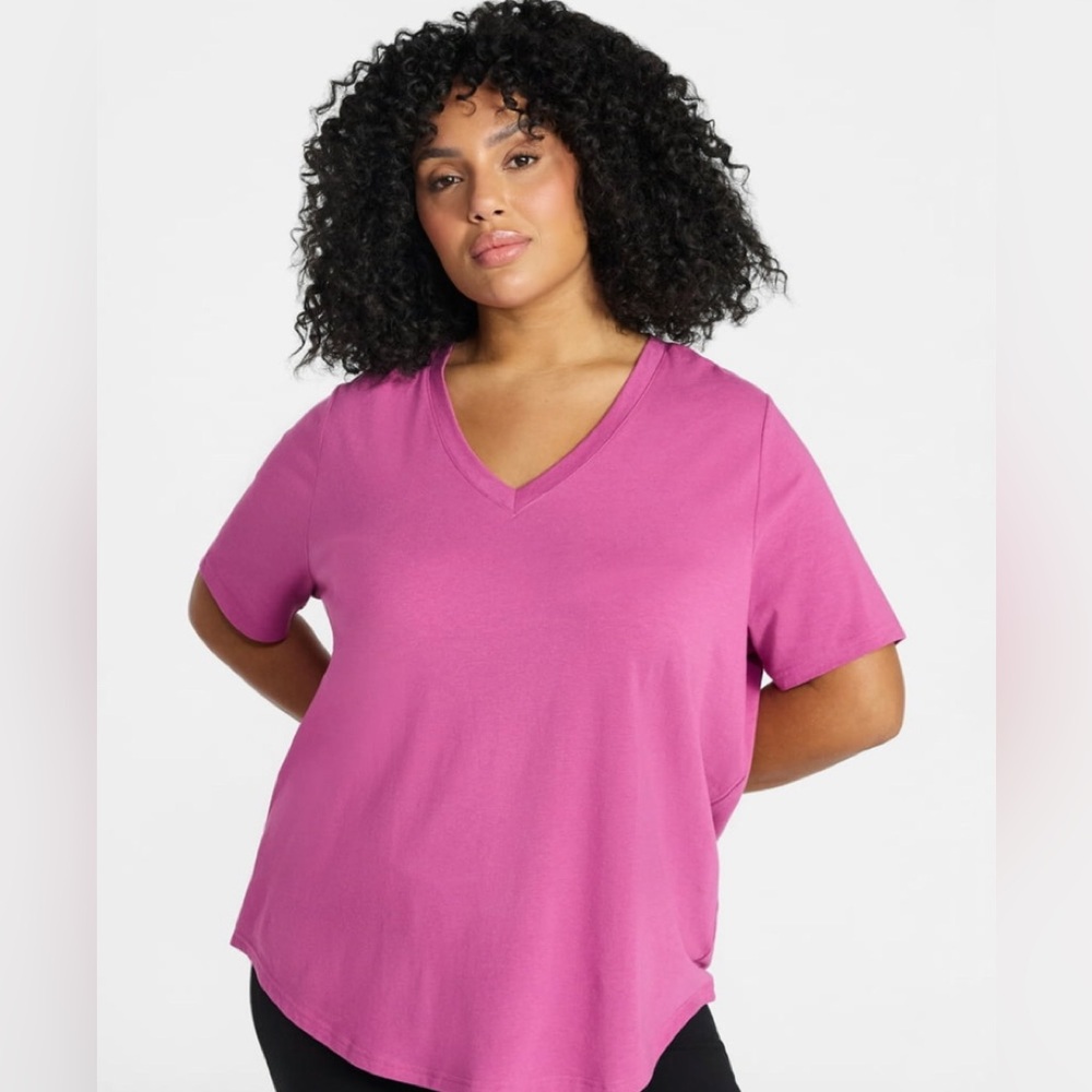 TERRA & SKY Womens Pink T-Shirt Size 3X 24W-26W V Neck Relaxed Fit New